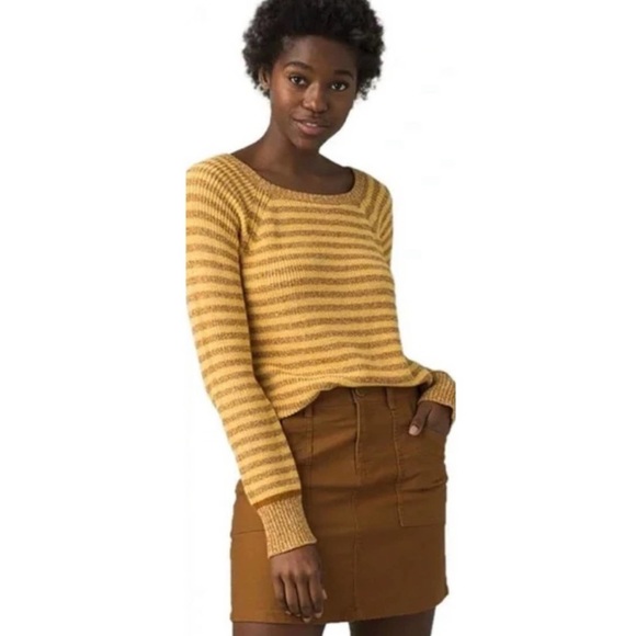 Prana Gadie Yellow Striped Sweater Size Large - Picture 1 of 14